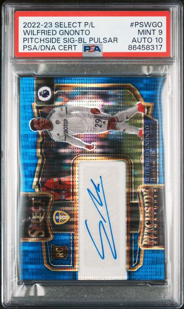 Wilfried Gnonto 2022-23 Panini Select Premier League Pitchside Signature Blue Pulsar Rookie PSA 9/10